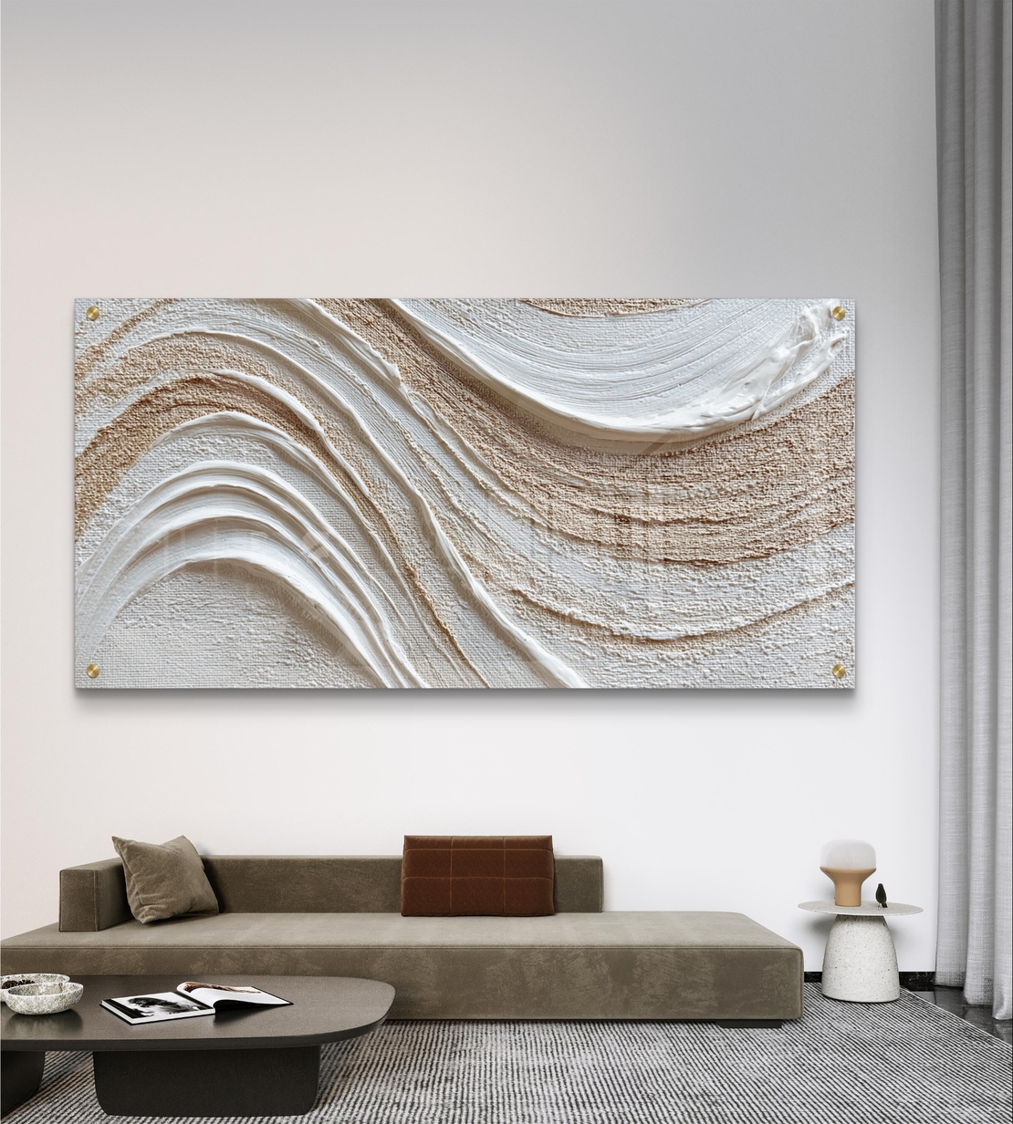 גלי מרקם בגווני שמנת ובז׳ על זכוכית – תמונת זכוכית מינימליסטית | GX4174