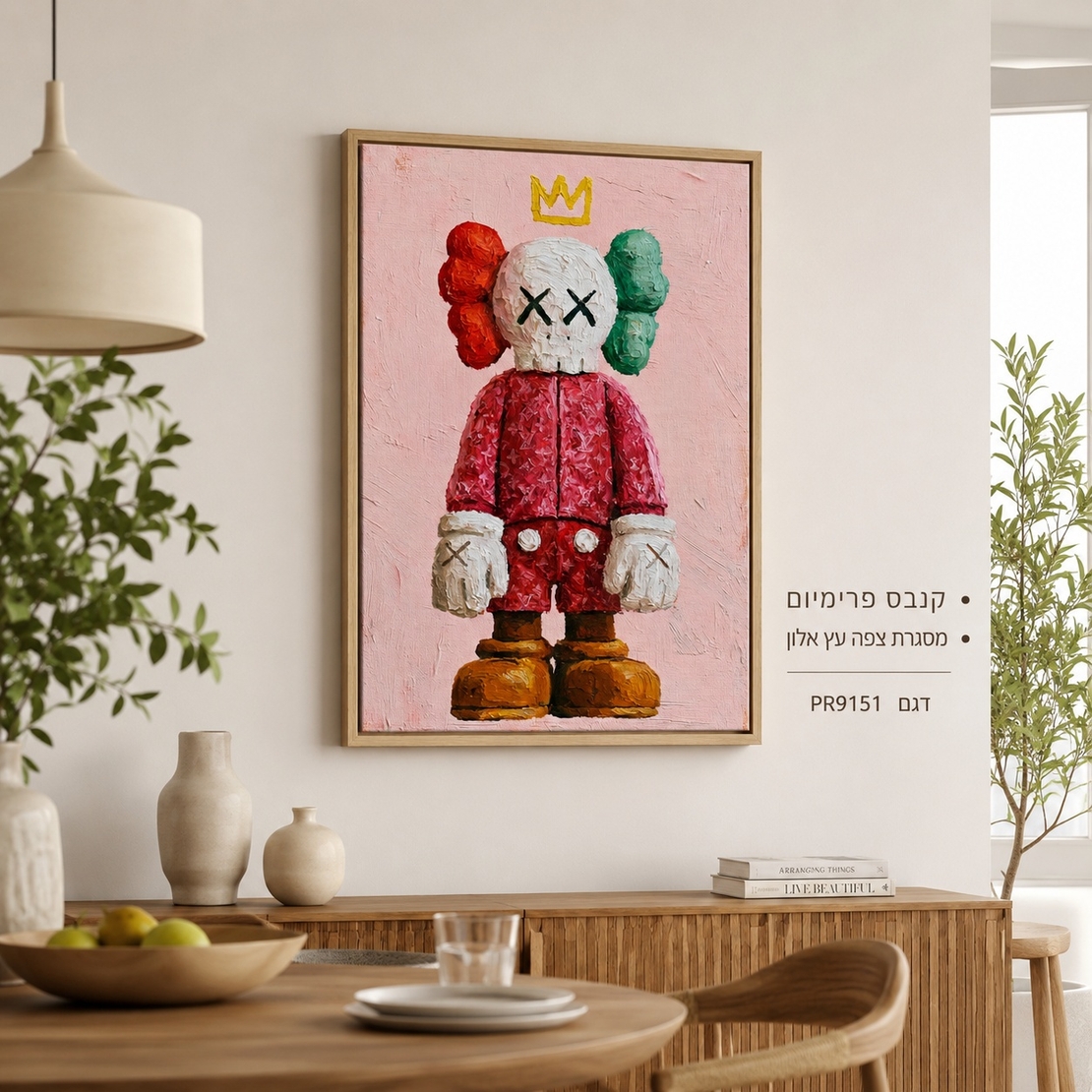קנבס פרימיום Art Touch – KAWS פופ ארט יוקרתי עם כתר זהב ו-Louis Vuitton