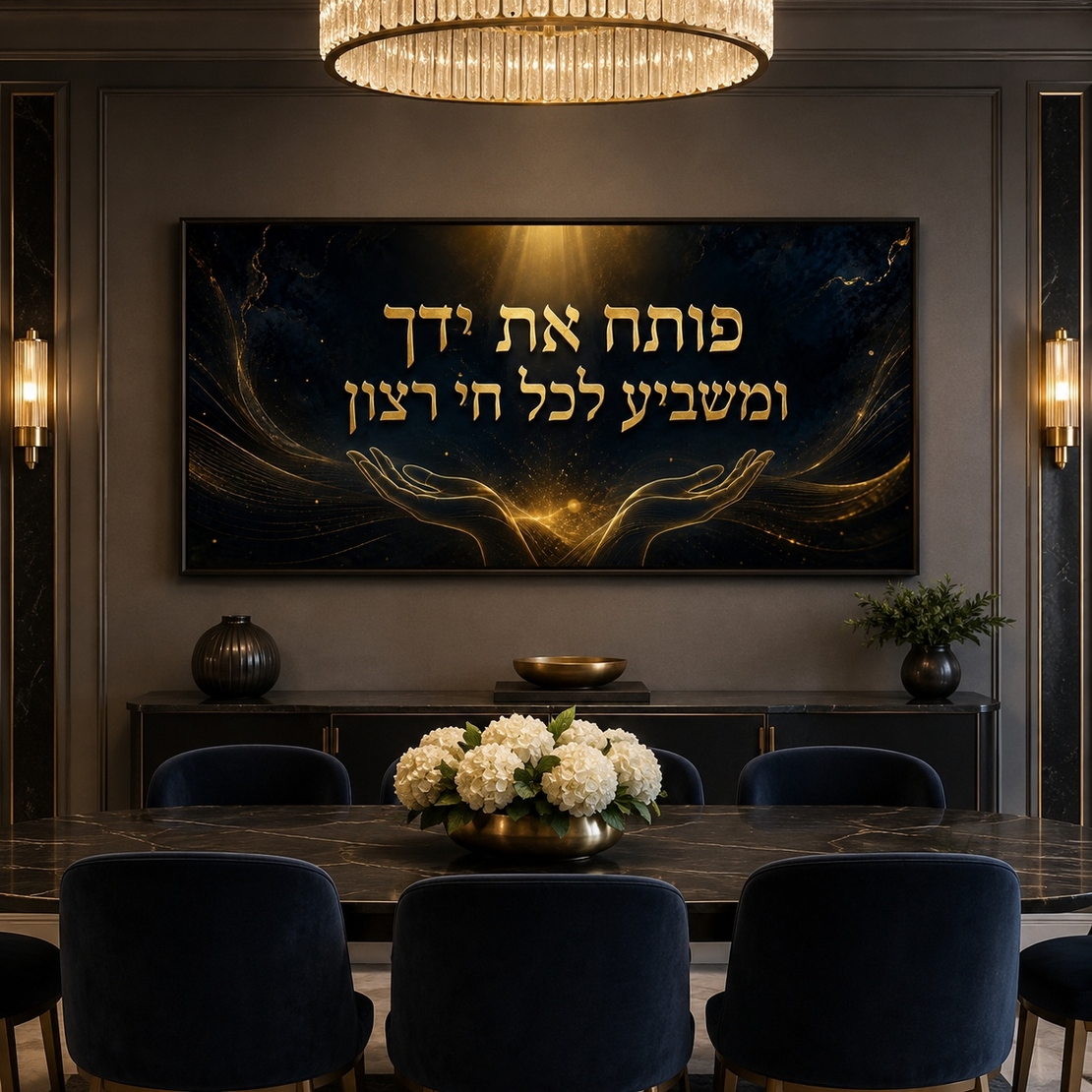 אור השפע שחור זהב – תמונת קנבס לרוחב פותח את ידך לסלון | RB4063