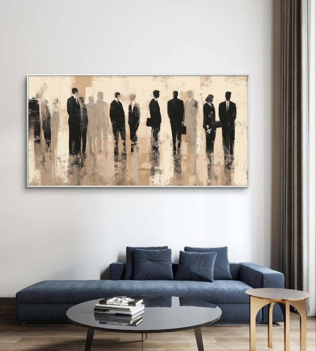 תמונת קנבס של דמויות מופשטות בגווני שחור ובז' בהדפסה חלקה ללא תבליט, מקולקציית תכשיט לבית.