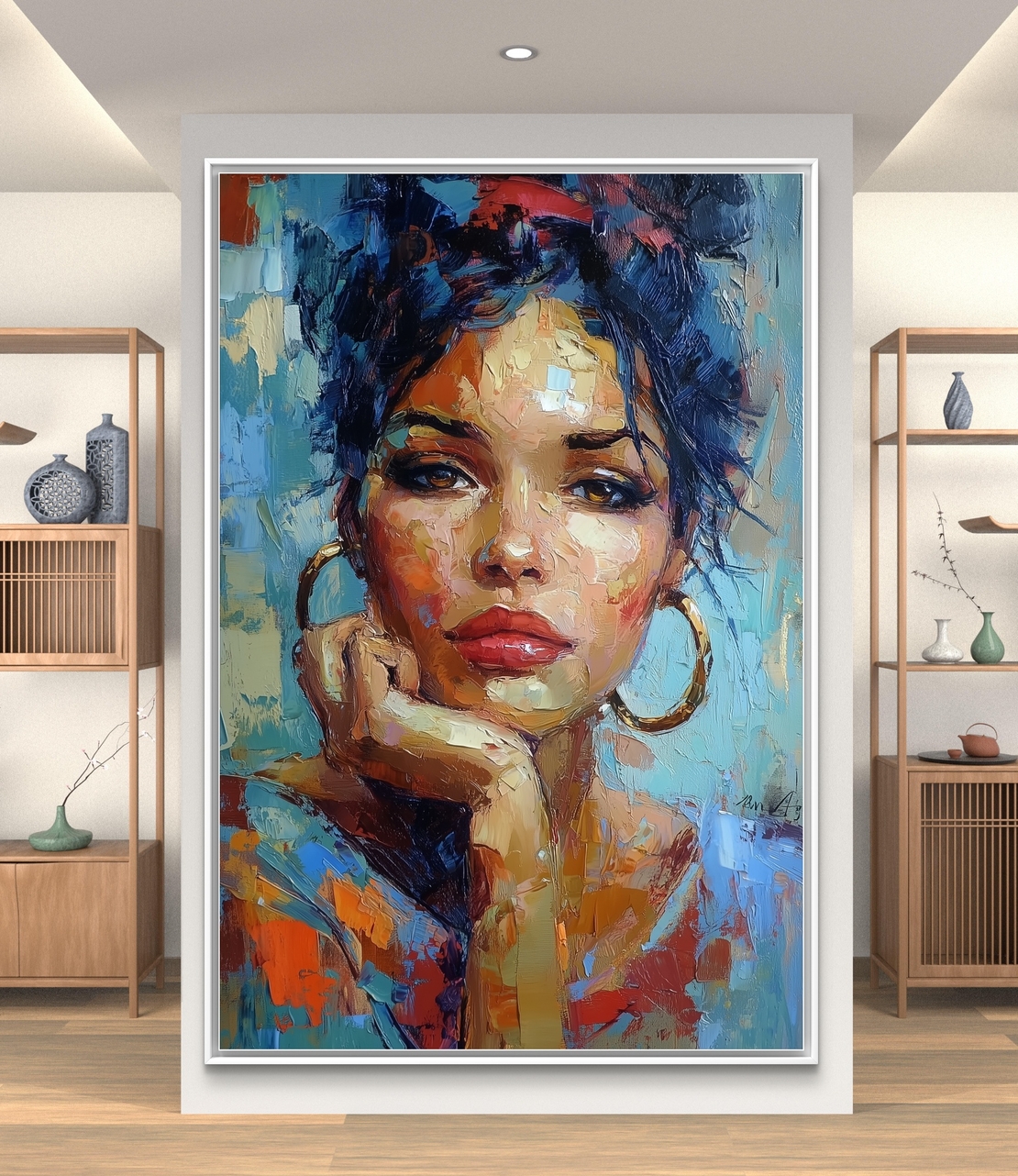 תמונת קיר קנבס דיוקן נשי בסגנון אבסטרקטי צבעוני
