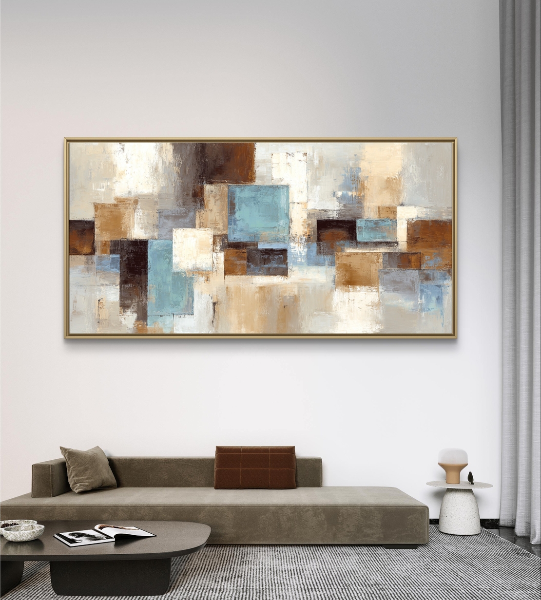 ריבועים שקטים – תמונת קנבס אבסטרקט גיאומטרי בגווני תכלת, בז׳ וחום | CK4812
