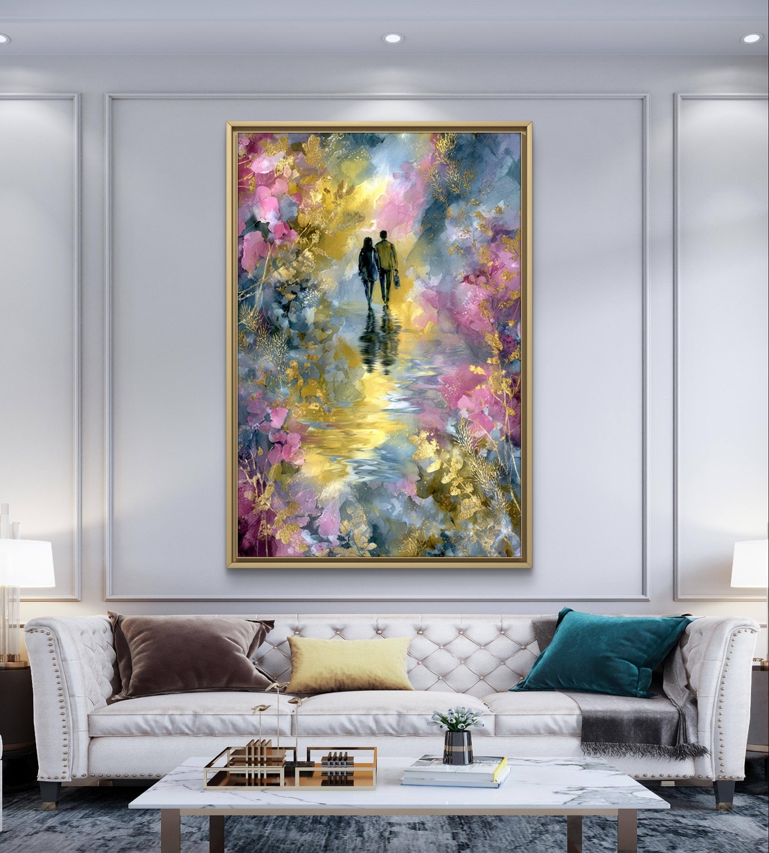 תמונת קנבס זוג רומנטי עם צבעים וזהב