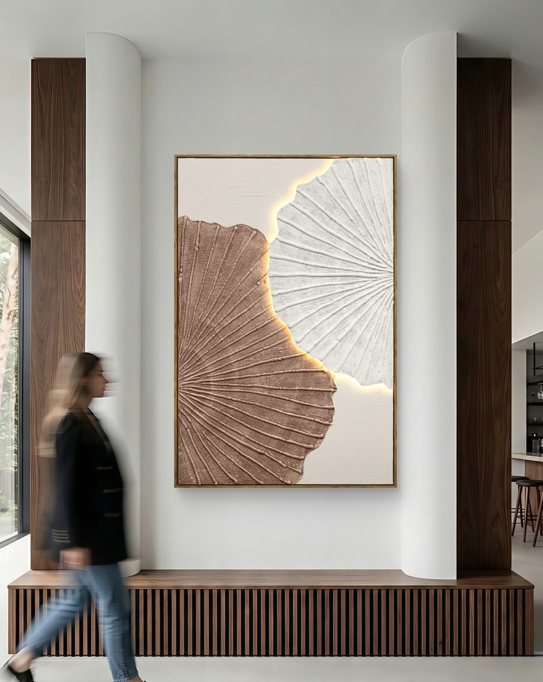 תמונת עלי מניפה אבסטרקטיים – אמנות LED על סוללות עם שלט רחוק-מידה 120*80