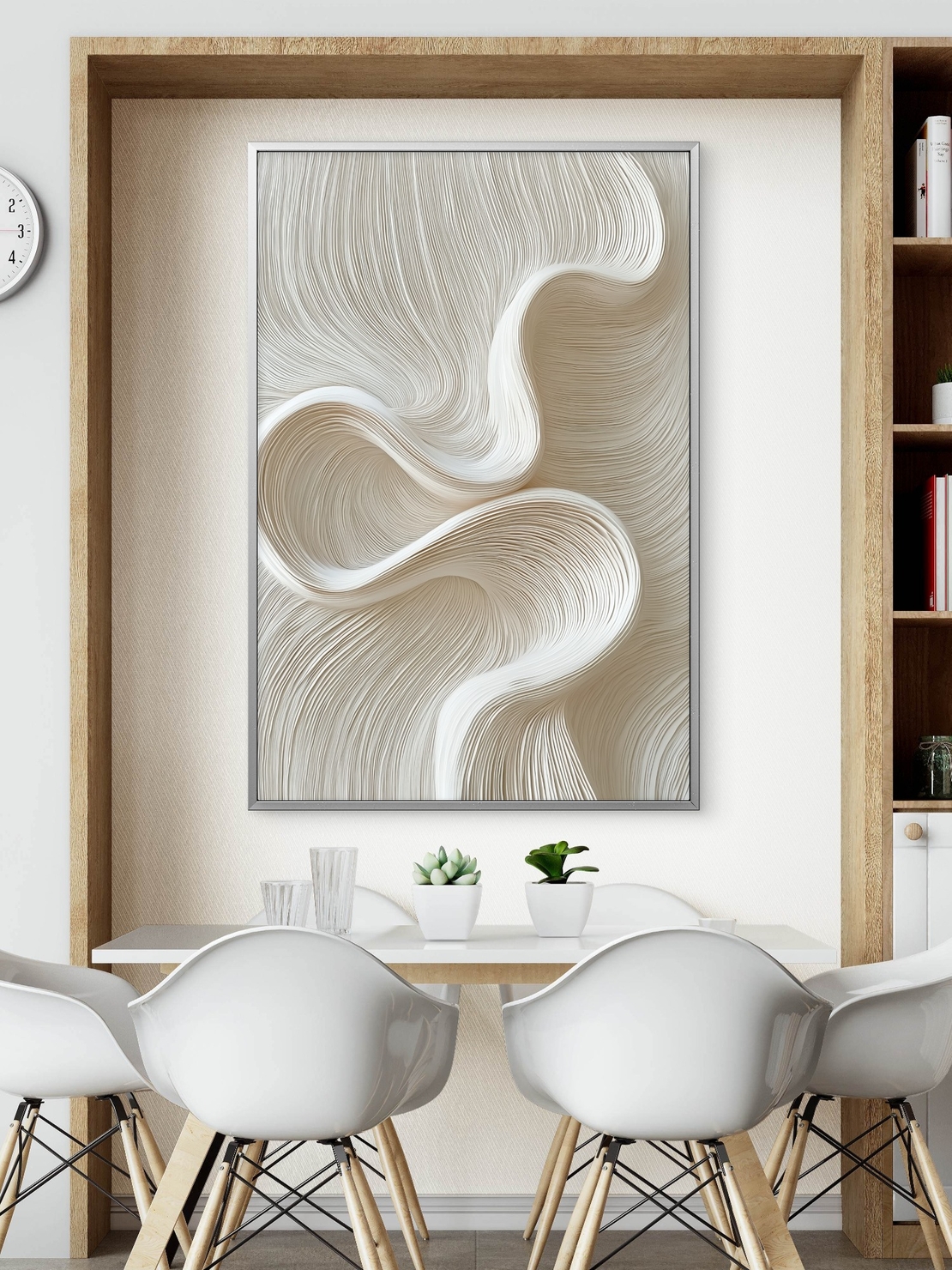 תמונת קנבס אבסטרקטית בגווני שמנת ובז’ עם קווים זורמים, עיצוב מינימליסטי מודרני מסדרת NEXTGEN BY BAR