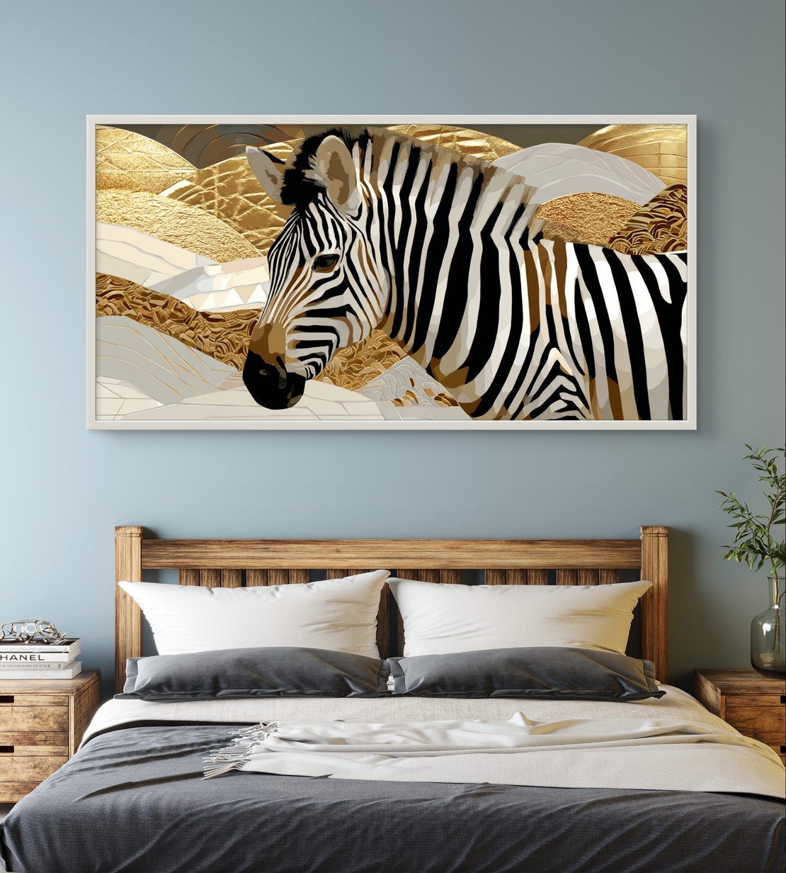 קנבס חיות יוקרתי לסלון בעיצוב זהב ושמנת