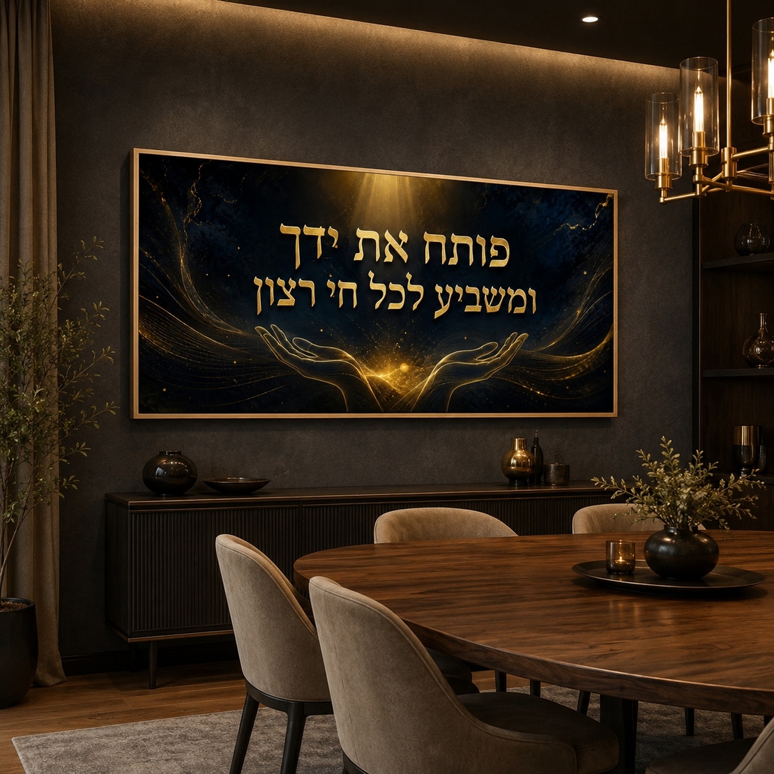 אור השפע שחור זהב – תמונת קנבס לרוחב פותח את ידך לסלון | RB4063