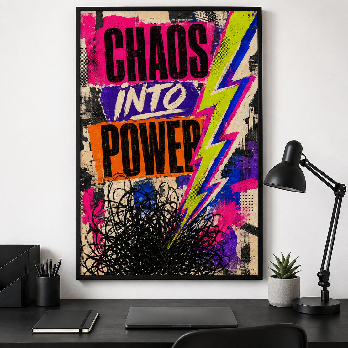 תמונת קנבס השראה CHAOS INTO POWER בגרפיטי ניאון | דגם MT394