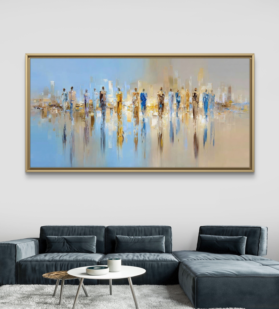 שדרת הזהב – תמונת קנבס אבסטרקט עירוני בכחול וזהב לסלון | CP3233