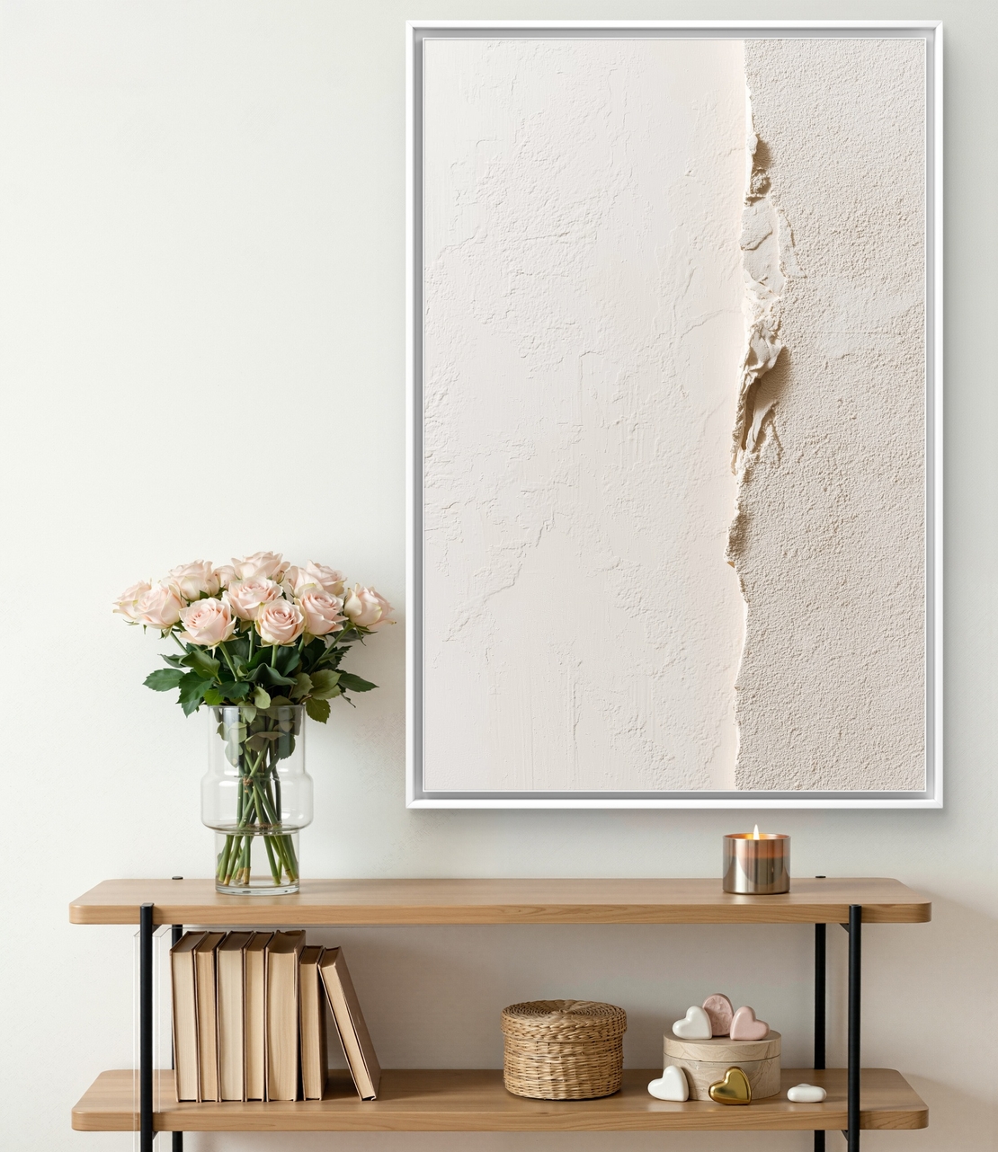 תמונת קנבס בגווני שמנת עם טקסטורה עדינה ושבר מודרני