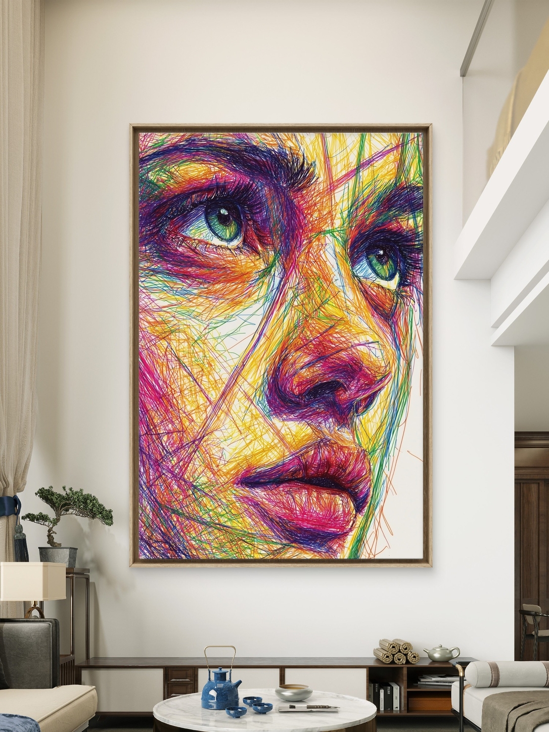 דיוקן מופשט צבעוני בקווים דינמיים על קנבס – NEXTGEN BY BAR