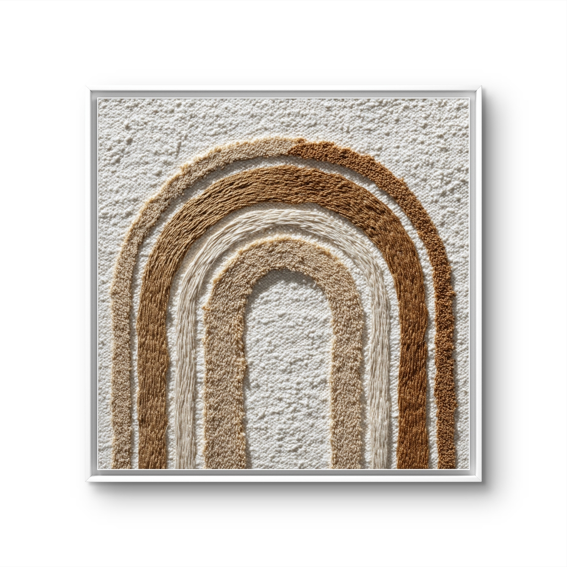 תמונת קנבס מרובעת עם קשתות אבסטרקטיות בגווני קרם, בז’ וחום, סגנון מינימליסטי, הדפסה חלקה ללא תבליט