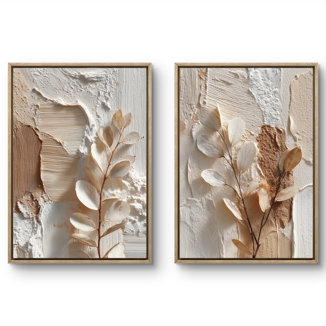 סט קנבס מודרני עם אלמנטים בוטניים בגוונים חמים