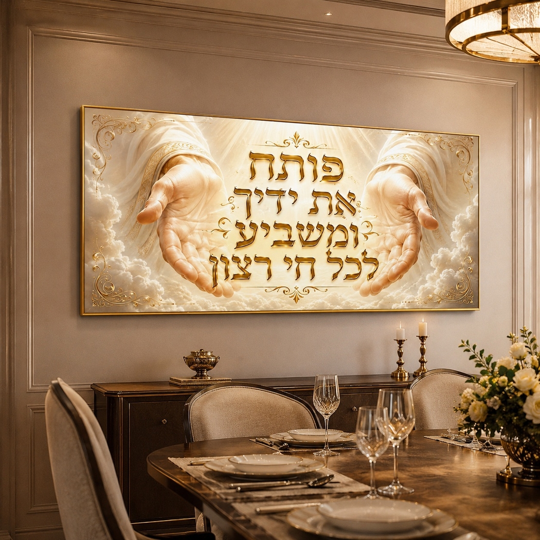 ידיים של ברכה זהובה – תמונת קנבס לרוחב פותח את ידיך לסלון | RB4062