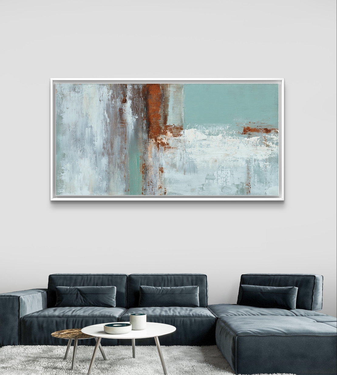 אמנות קנבס מינימליסטית בגווני כחול וחום חלודה