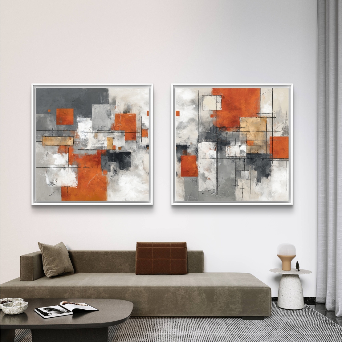 תמונות קנבס הדפסה חלקה לא תבליט כתום ואפור מודרני