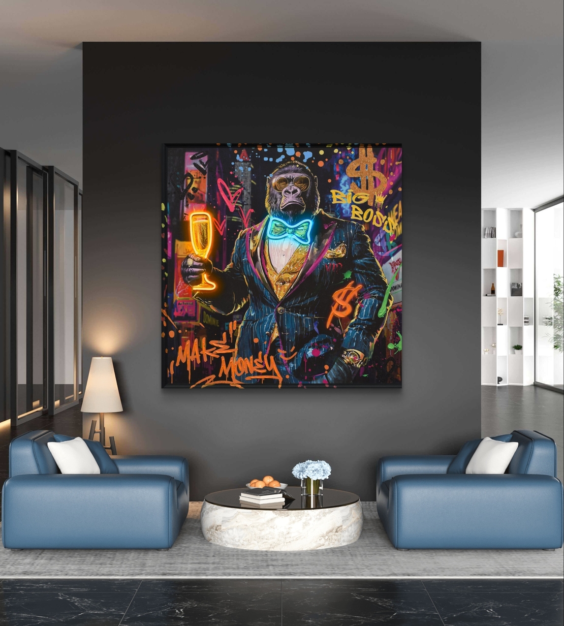 גורילה ביג בוס – תמונת LED צבעונית עם שלט רחוק, סוללות ותאורה ייחודית דגם LED1012 - מידה 83*83 ס