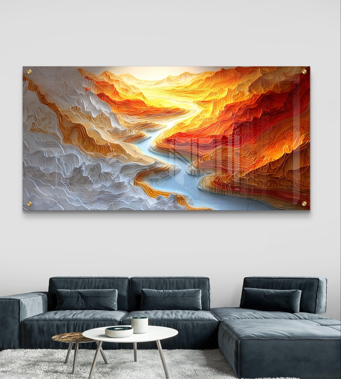 נהר האש – תמונת זכוכית תלת מימדית של קניון זורם בגווני כתום ולבן | GP1394