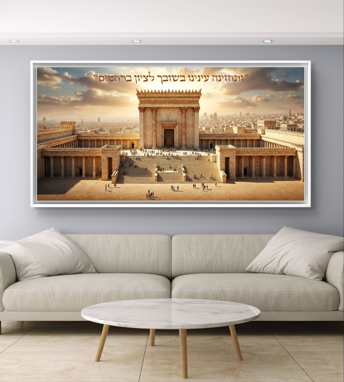 תמונת קנבס לרוחב של בית המקדש בירושלים עם כיתוב 