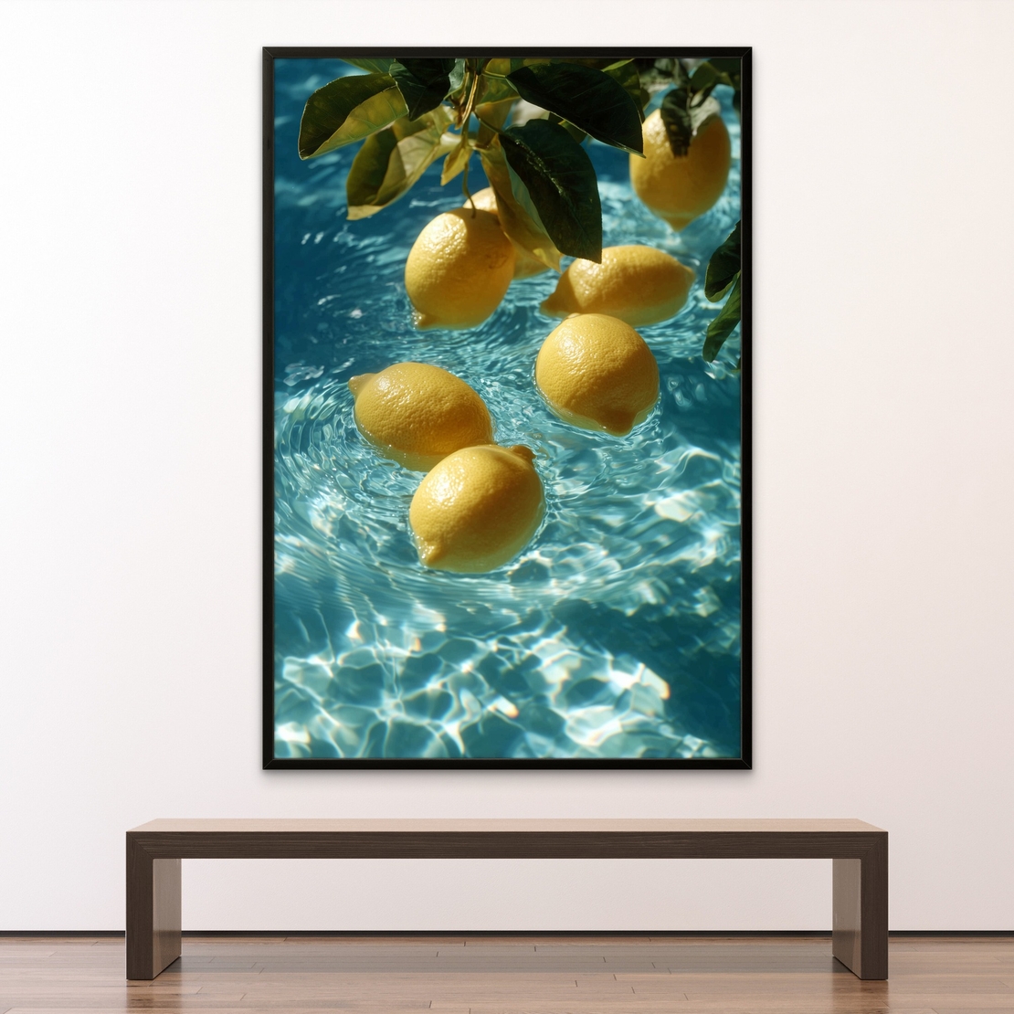 תמונת קנבס לימונים בזרם הקיץ – לימונים צהובים במים צלולים עם אור שמש טבעי, מתוך קולקציית NEXTGEN BY BAR של תכשיט לבית, בהדפסה חלקה ואיכותית במיוחד.