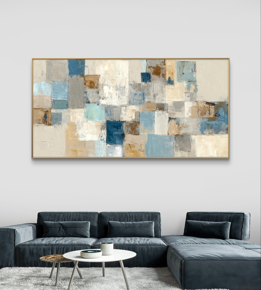 תמונת קנבס אבסטרקטית בגווני תכלת, בז' ואפור – תכשיט לבית