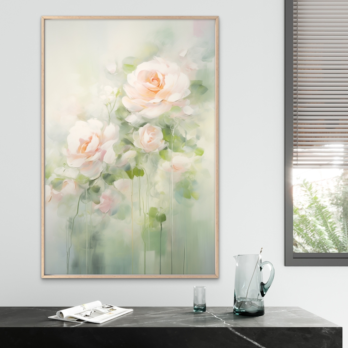 תמונת קנבס עדינה של ורדים בגווני שמנת וירוק – עיצוב רומנטי ויוקרתי מתוך קולקציית NEXTGEN BY BAR של תכשיט לבית.