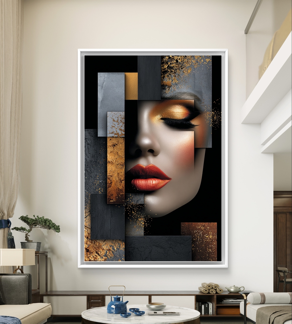 קנבס מודרני יוקרתי עם נגיעות זהב וטקסטורות כהות