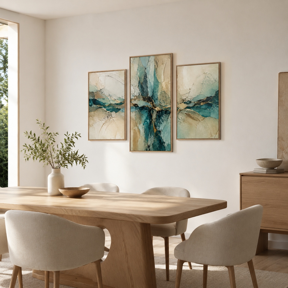 סט תמונות קנבס נוף אבסטרקטי בכחול וזהב | דגם CT155