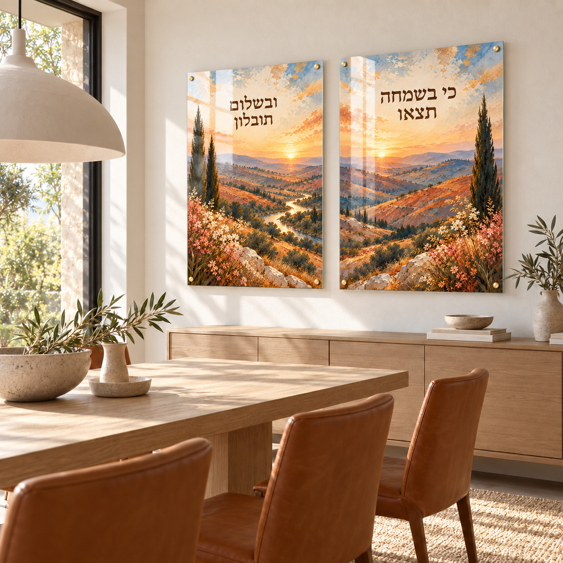 כי בשמחה תצאו בנוף שקיעה ארץ ישראלי | דגם RG2983
