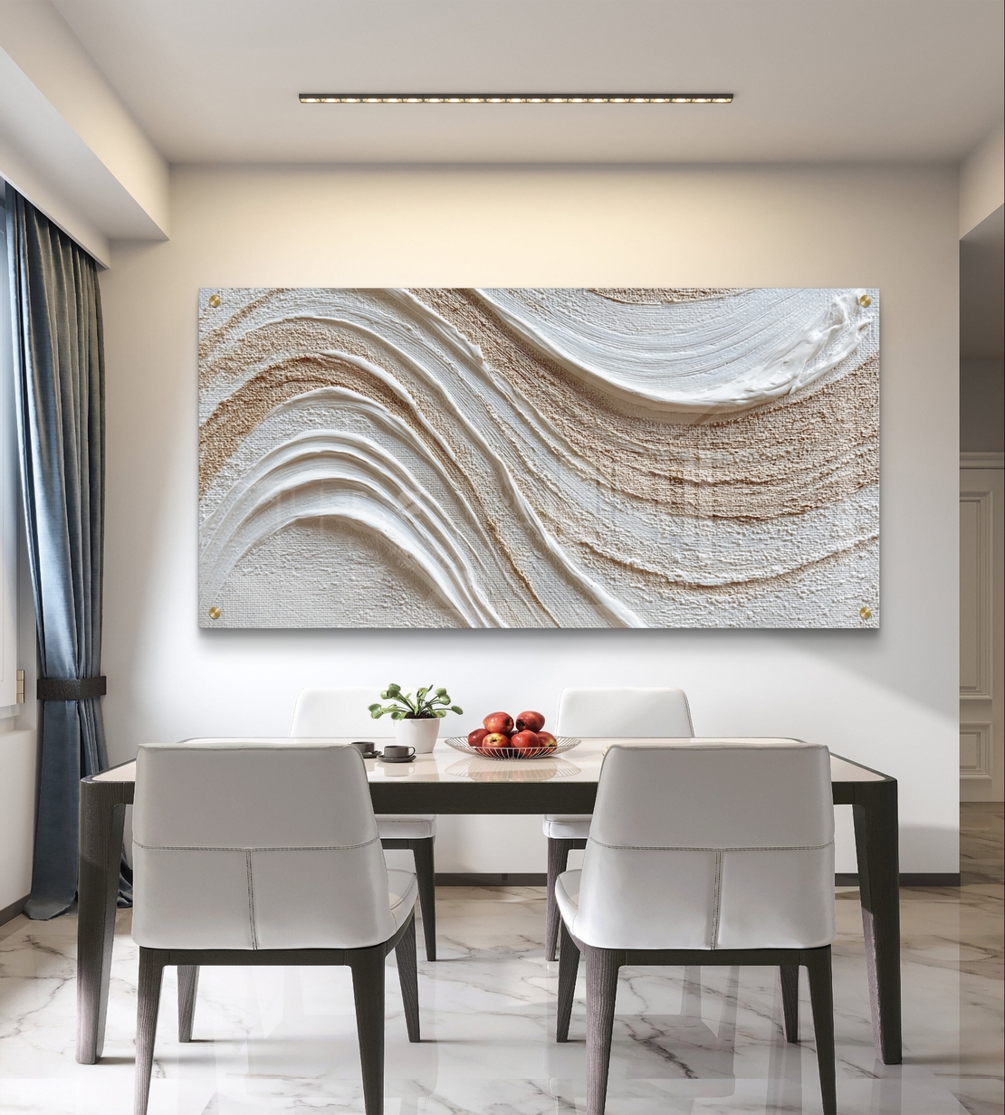 גלי מרקם בגווני שמנת ובז׳ על זכוכית – תמונת זכוכית מינימליסטית | GX4174