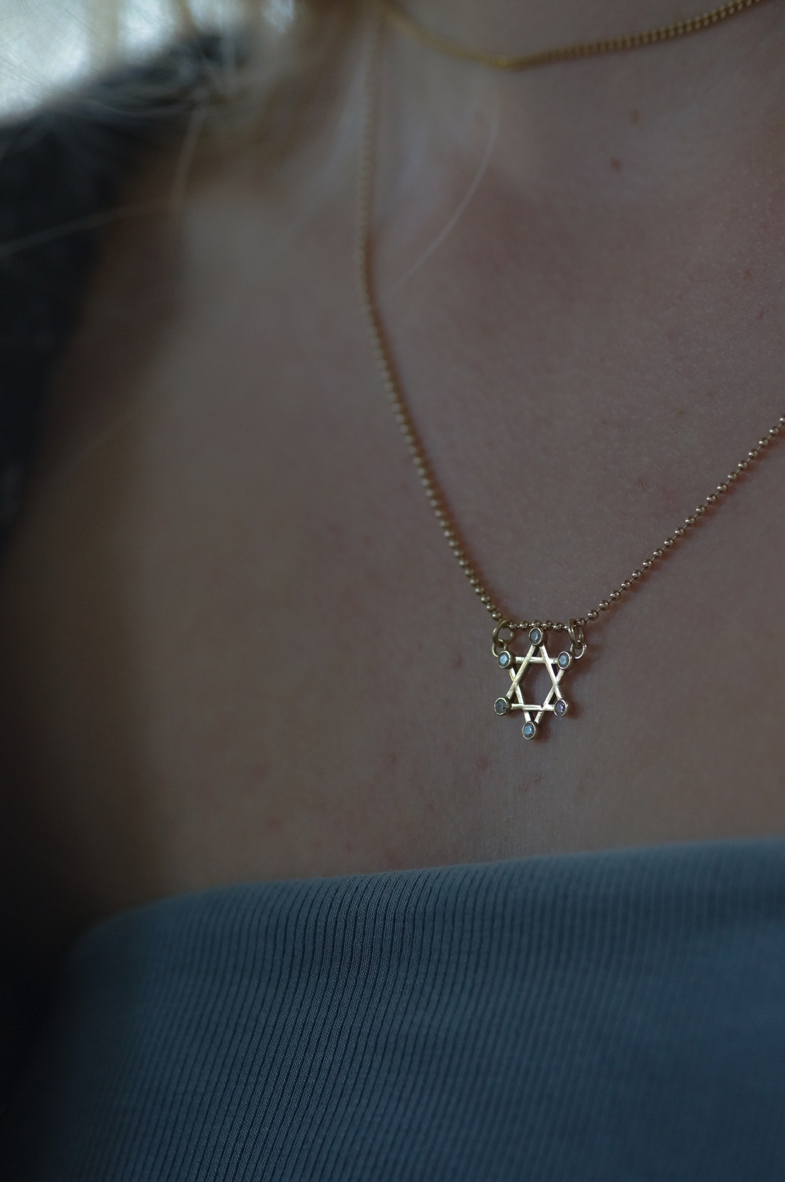 שרשרת תליון מגן דוד 6 יהלומים