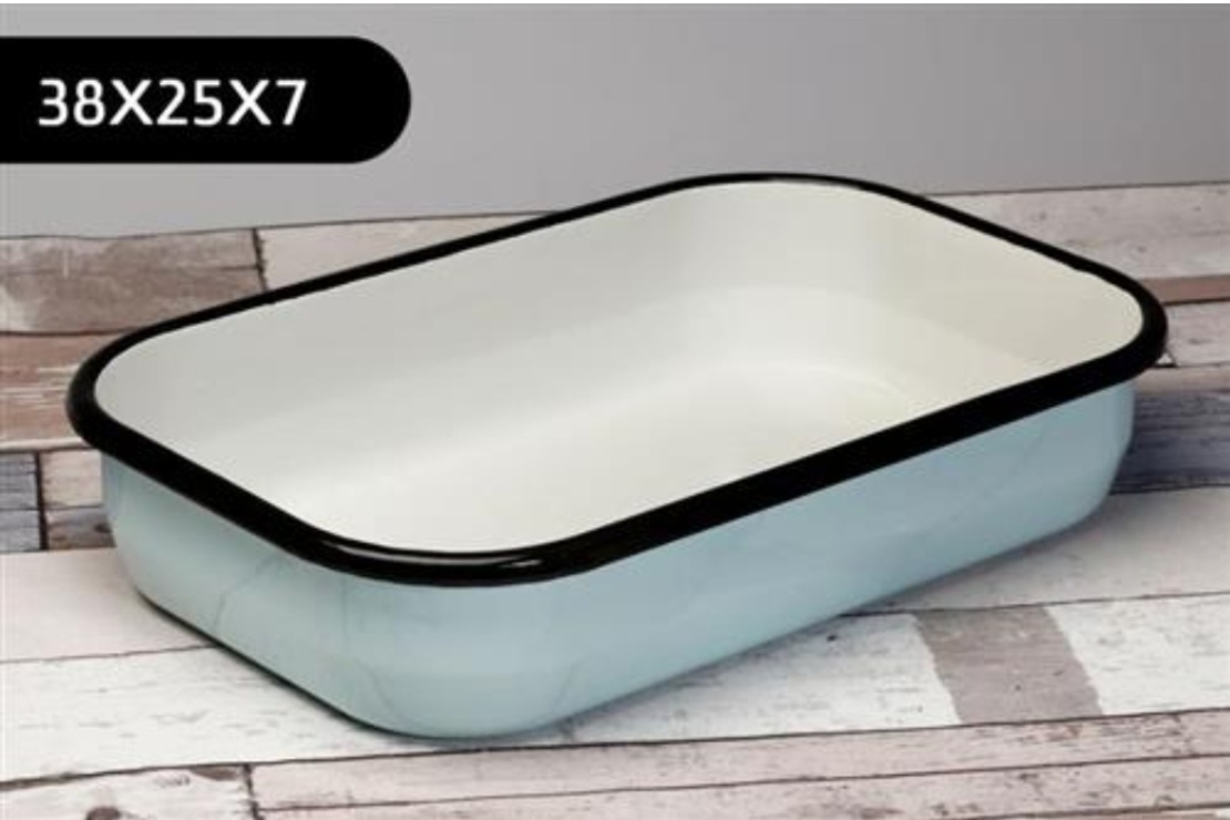 תבנית אמייל מלבנית בצבע תכלת גודל 38X25 ס