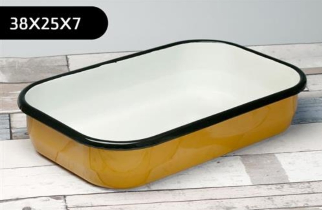 תבנית אמייל מלבנית בצבע חרדל גודל 38X25 ס