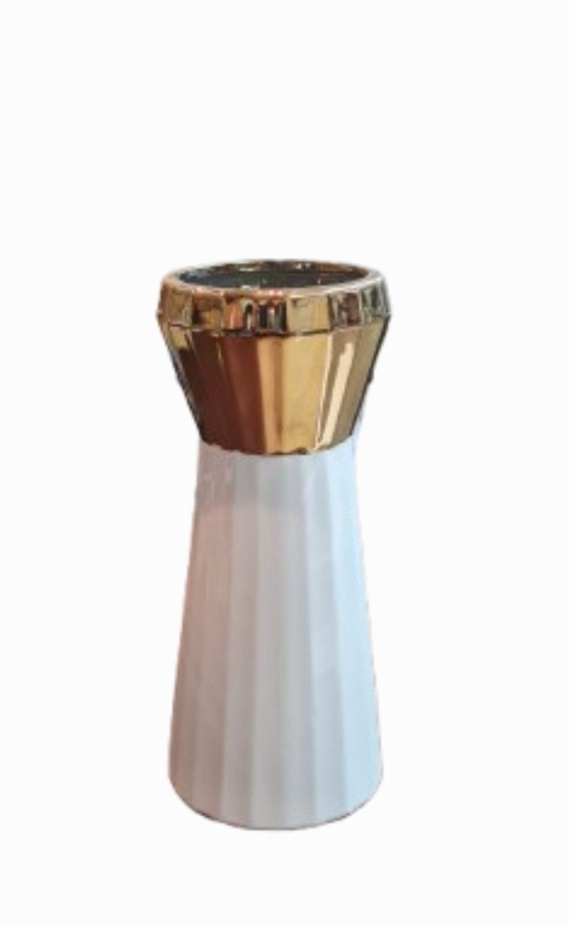 אגרטל קרמיקה בצבע לבן עם קישוט זהב