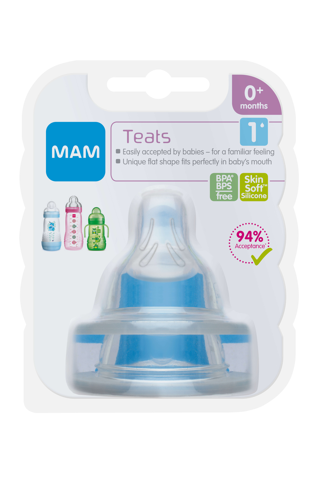MAM / מאמ - זוג פטמה לבקבוק מספר 1  (לגילאי 0+)