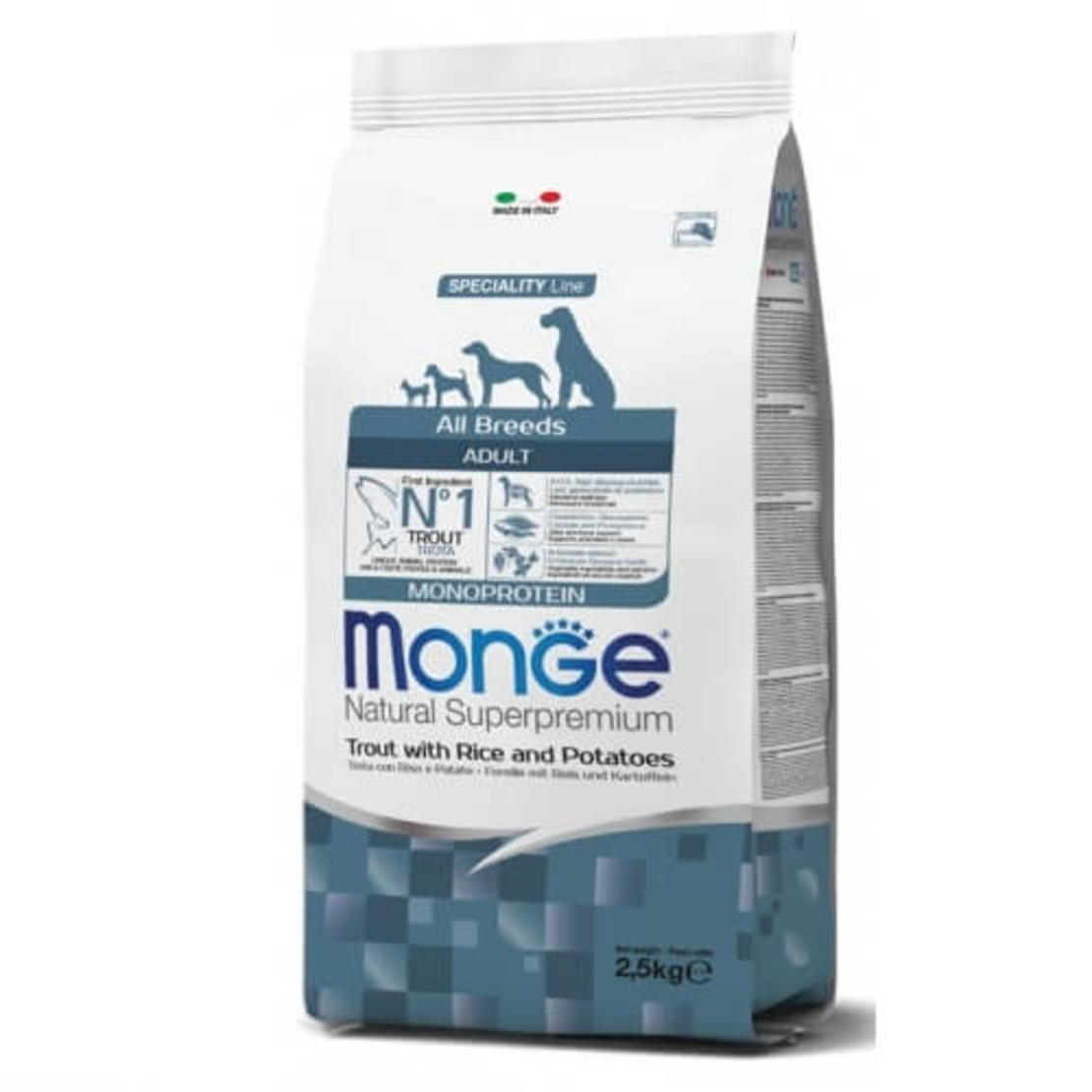 MONGE MONOPROTEIN מונג' מונופרוטאין לכלב בוגר על בסיס דג פורל 12 ק