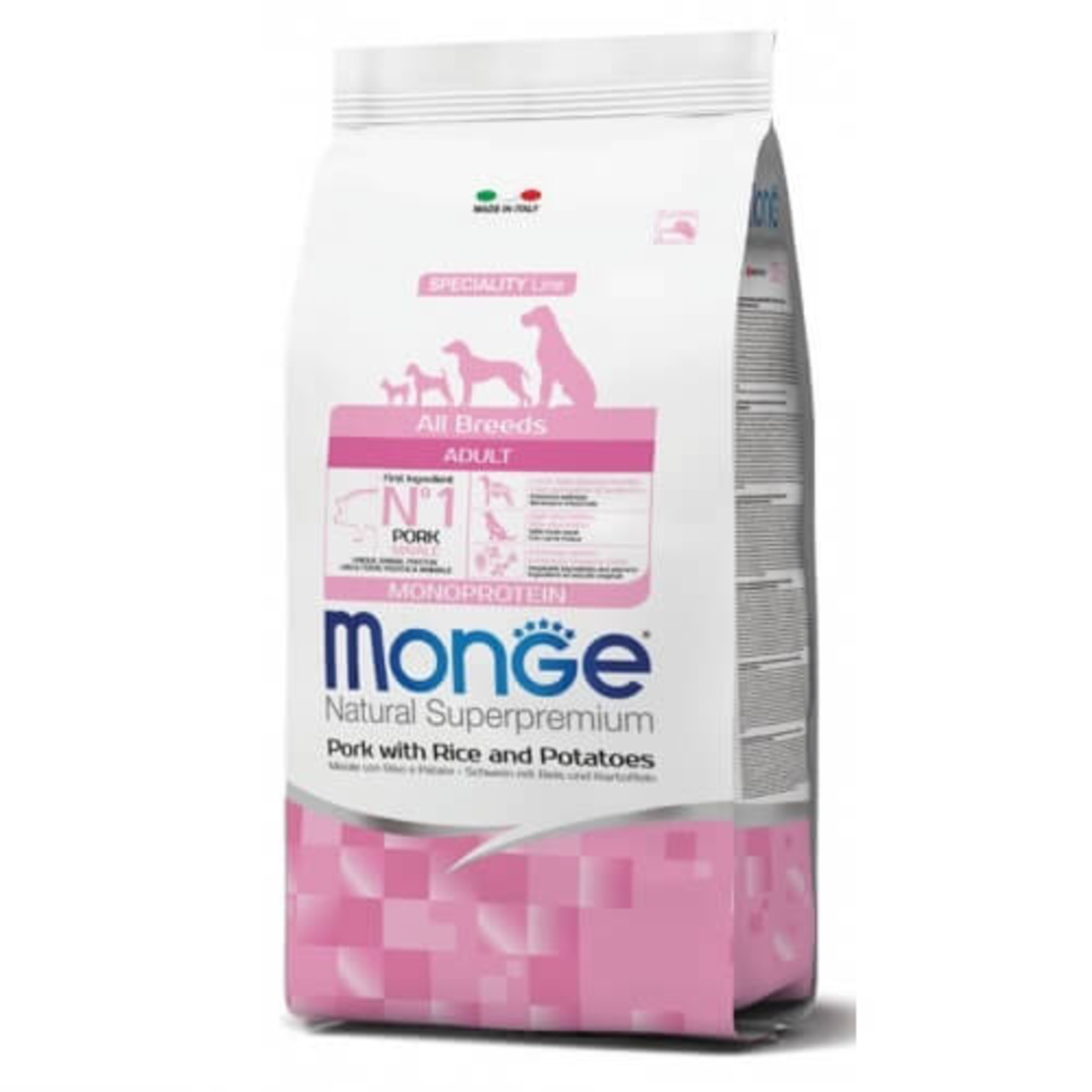 MONGE MONOPROTEIN מונג' מונופרוטאין לכלב בוגר על בסיס חזיר אורז ותפוחי אדמה 12 ק