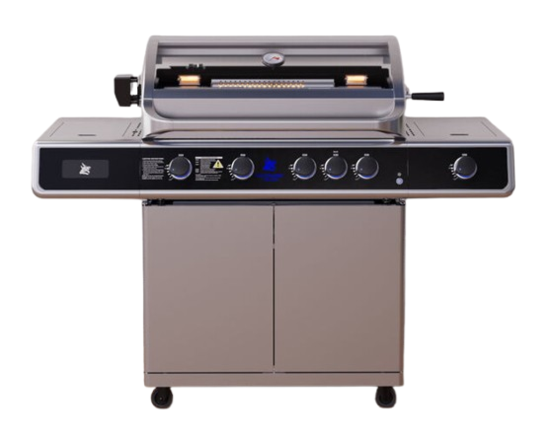 גריל גז Beefmaster Deluxe 4 עם עגלה, רוטיסרי וכירת צד | 4 מבערי Quad