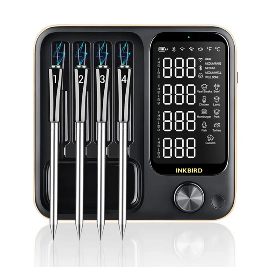 מדחום אלחוטי INKBIRD INT-14-BW עם 4 פרובים – WiFi + Bluetooth לגריל, מעשנה וטאבון