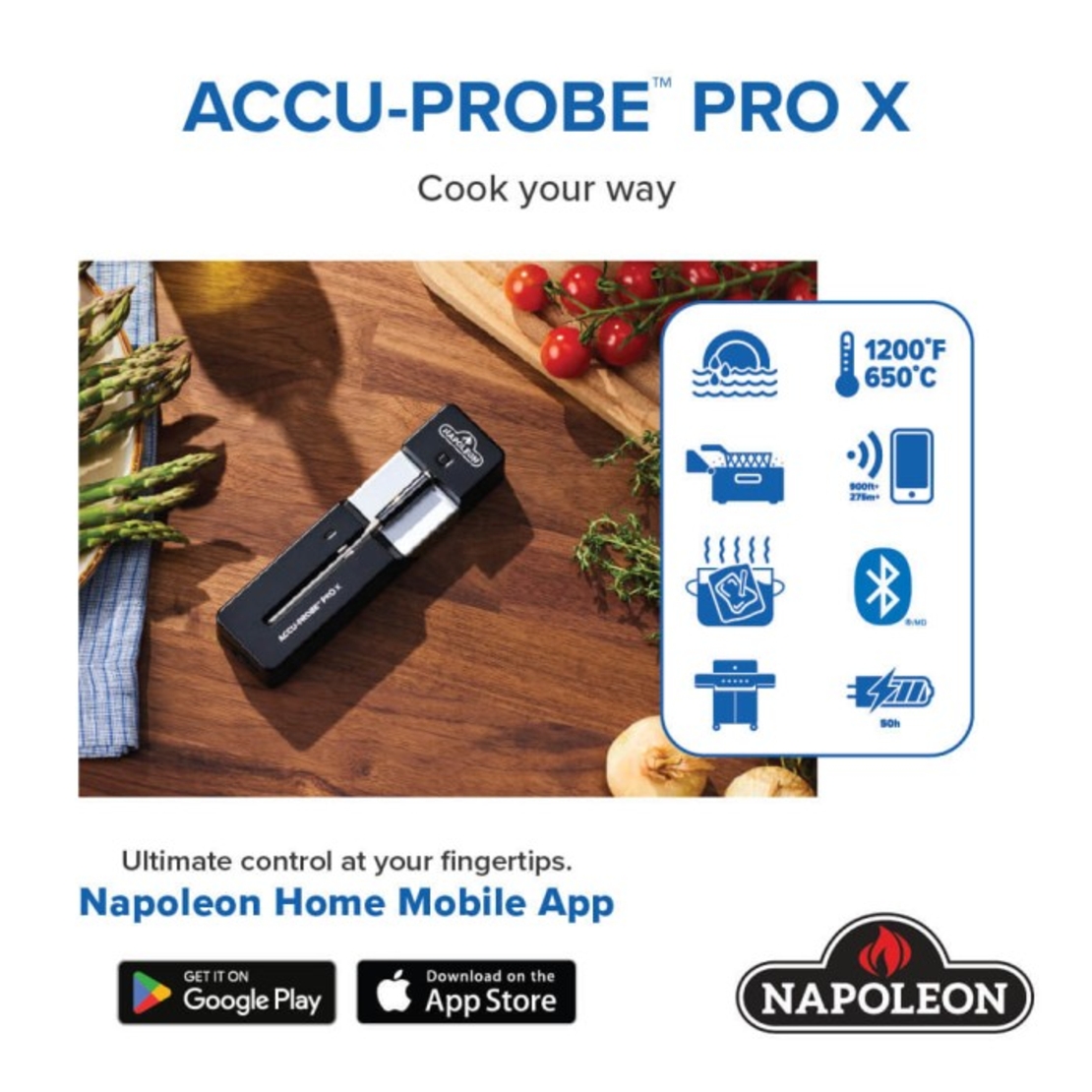 מדחום אלחוטי Napoleon ACCU-PROBE™ PRO X – מד חום חכם לבשר, גריל, מעשנה וטאבון