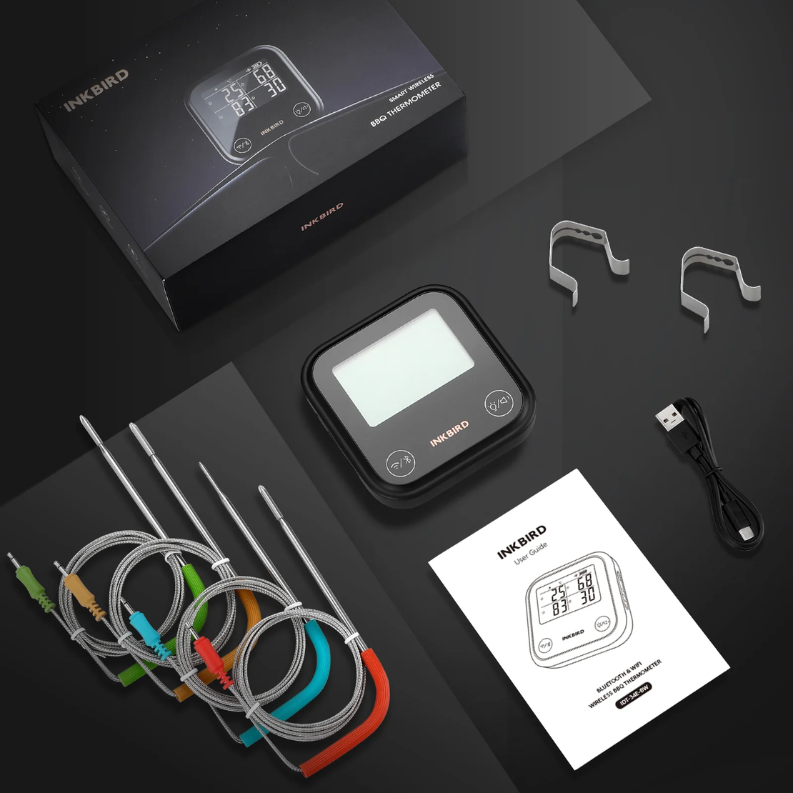 מד חום Bluetooth INKBIRD IBT-4XS – מדחום דיגיטלי עם 4 רגשים לגריל, מעשנה וטאבון