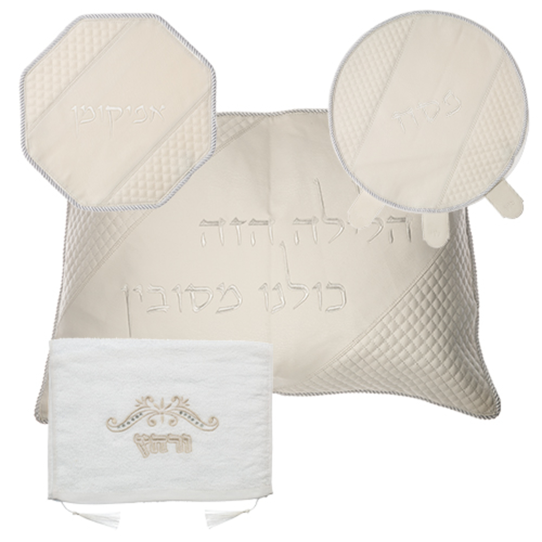 Leather Like 4 Pcs Passover Set: Pillow, Passover & Afikoman Covers With Towel