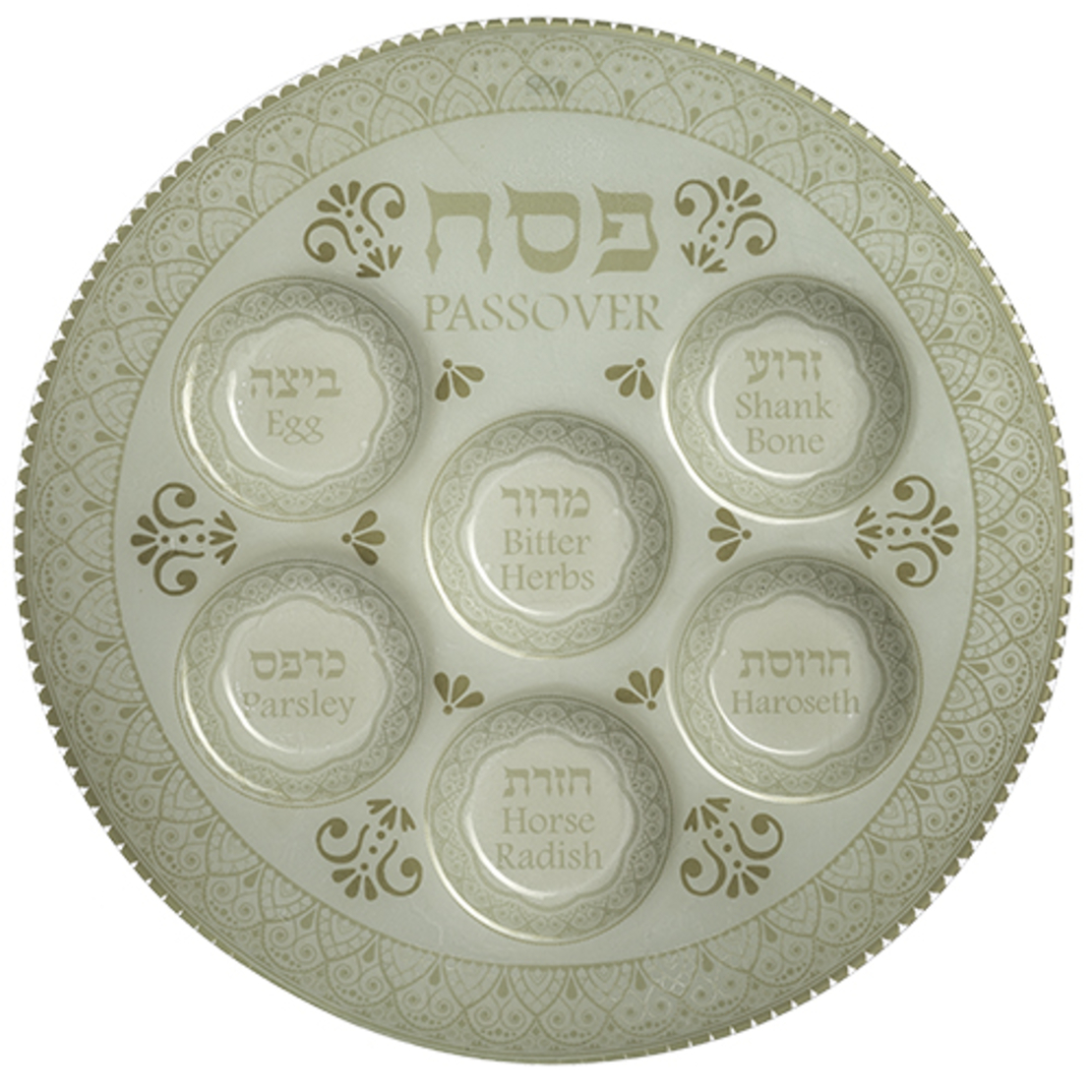 צלחת פסח זכוכית לבן 40 ס'מ