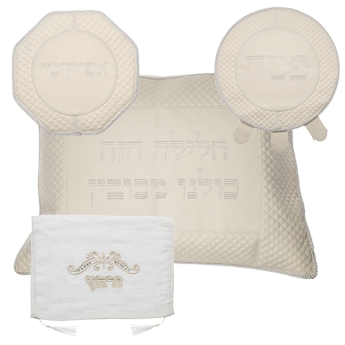 Leather Like 4 Pcs Passover Set: Pillow, Passover & Afikoman Covers With Towel 
