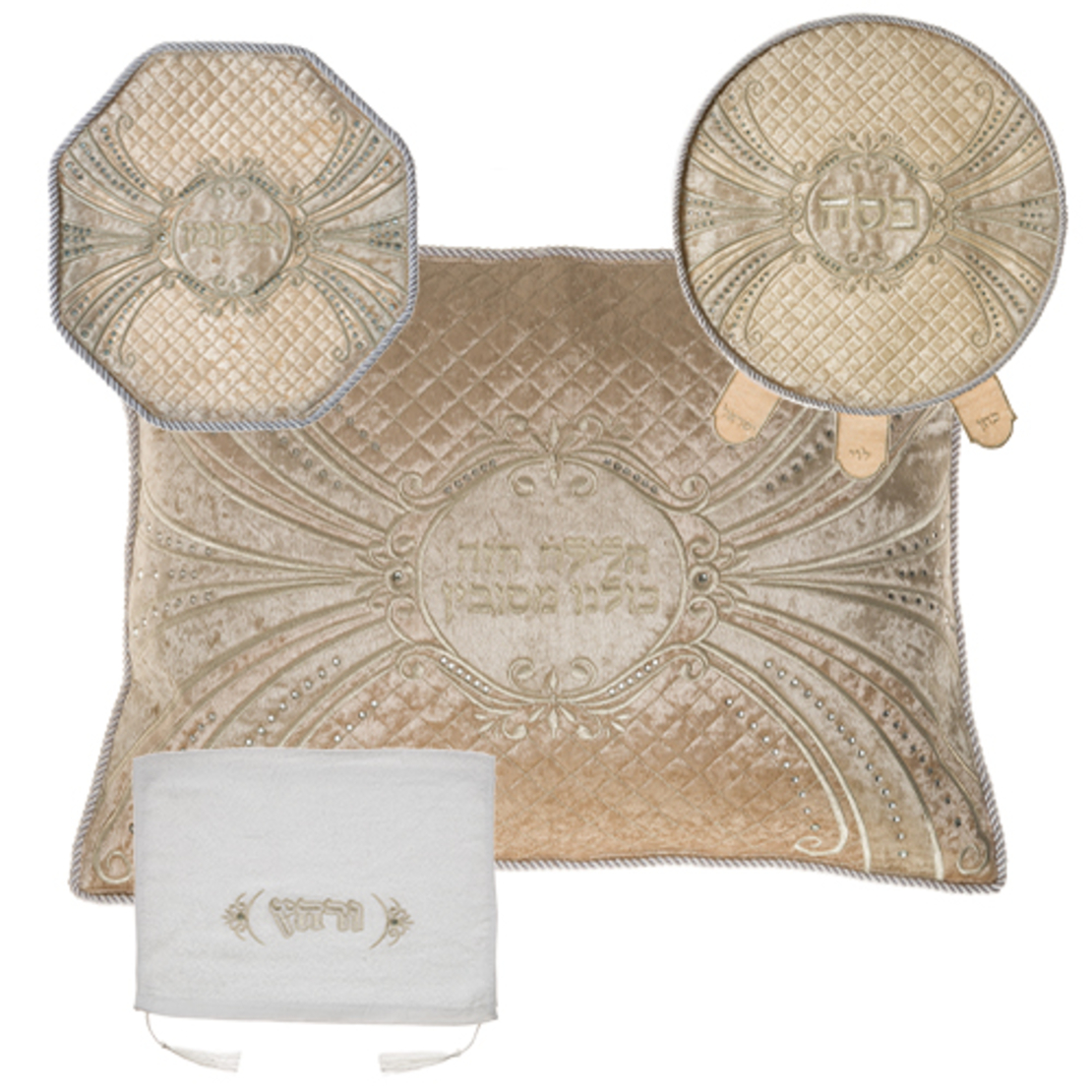 Leather Like 4 Pcs Passover Set: Pillow, Passover & Afikoman Covers With Towel