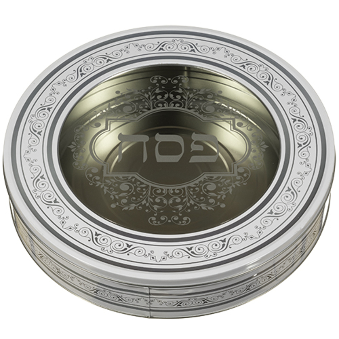 Tin Round Matzah Box 34 Cm- Beige