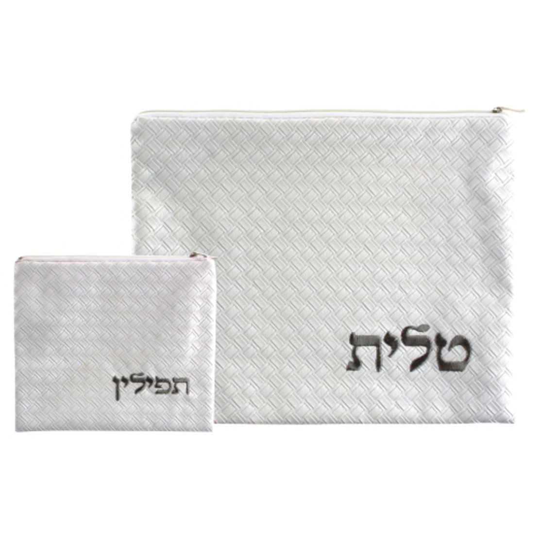 סט טלית תפילין דמוי עור לבן מהודר 29x37 ס'מ