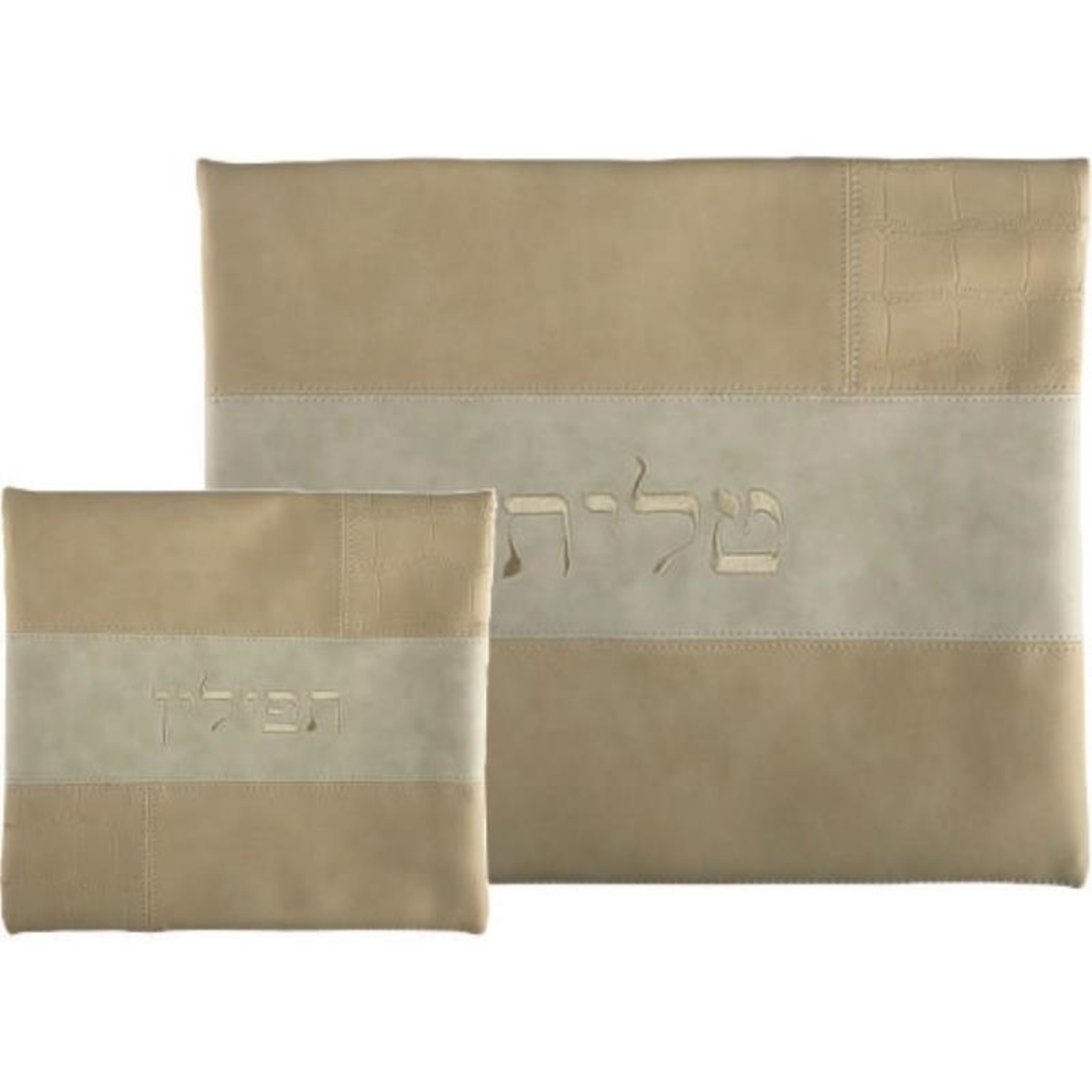 סט טלית תפילין דמוי עור עם ריקמה 36*29 ס'מ