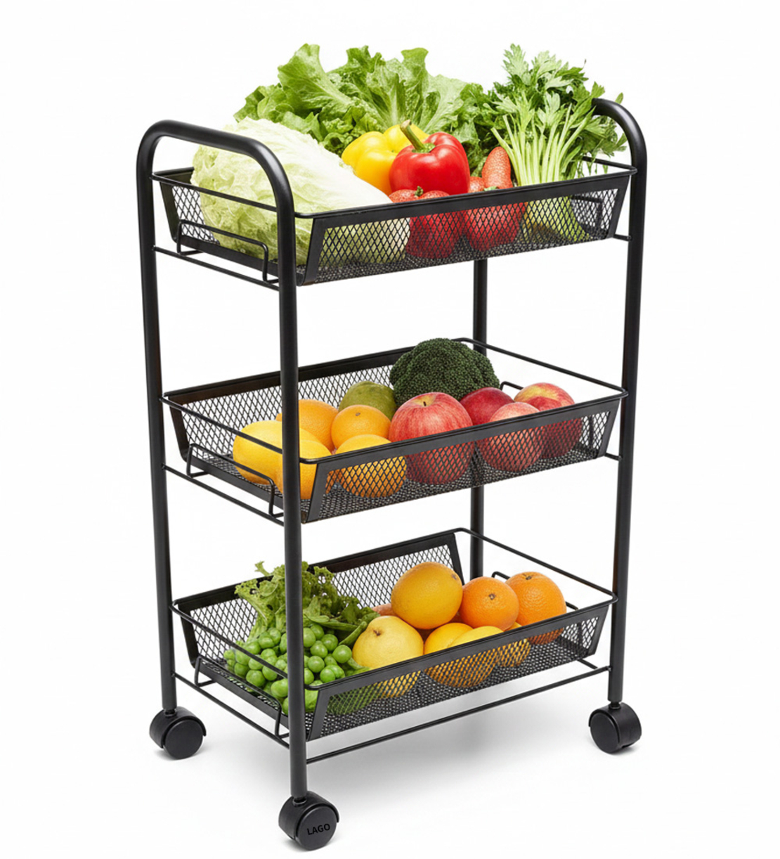 עגלת שירות 3 קומות קומפקטית ונוחה עם גלגלים