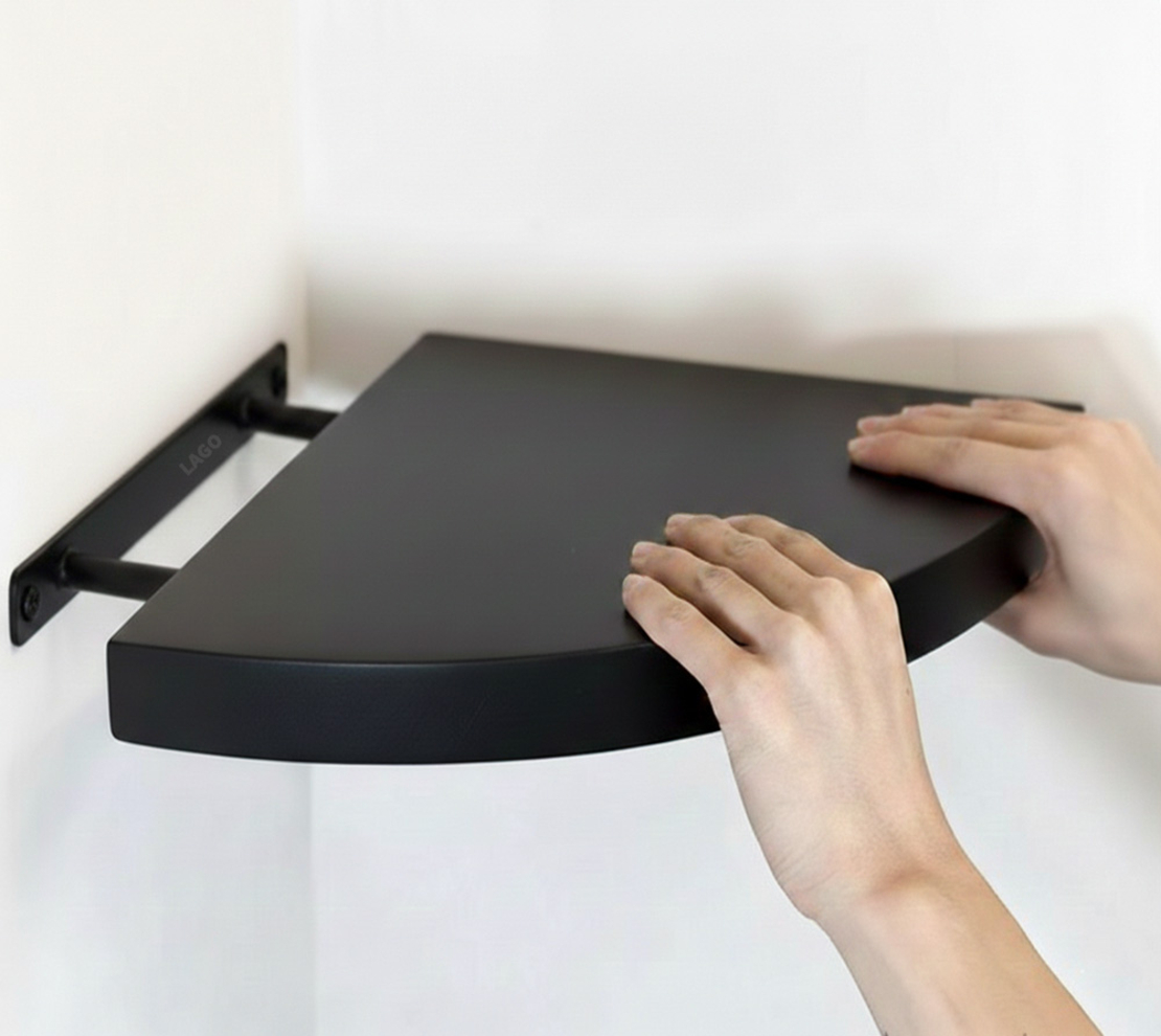 מדף צף פינתי שחור | התקנה נסתרת | חזק מאוד ואיכותי